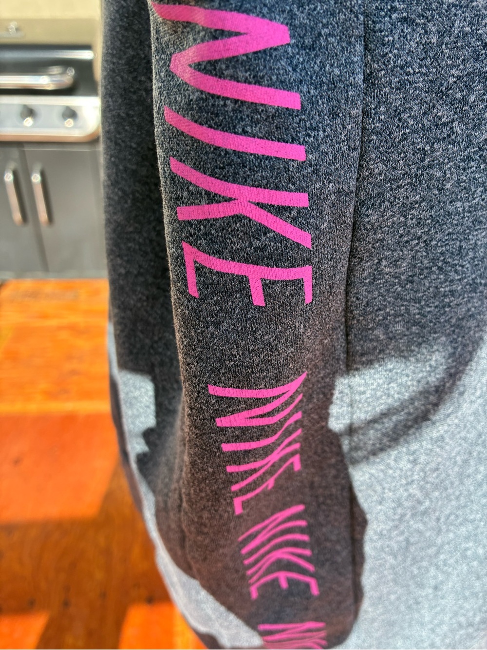 Nike Gray Cowlneck Hoodie with Bright Pink Drawcords & bright pink swoosh L - Picture 6 of 10